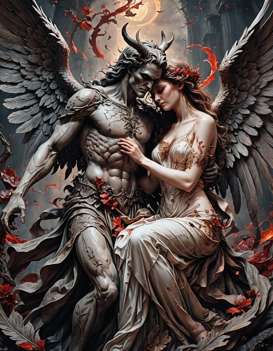 Realistic Painting of Demon and Angel in Vibrant Colors