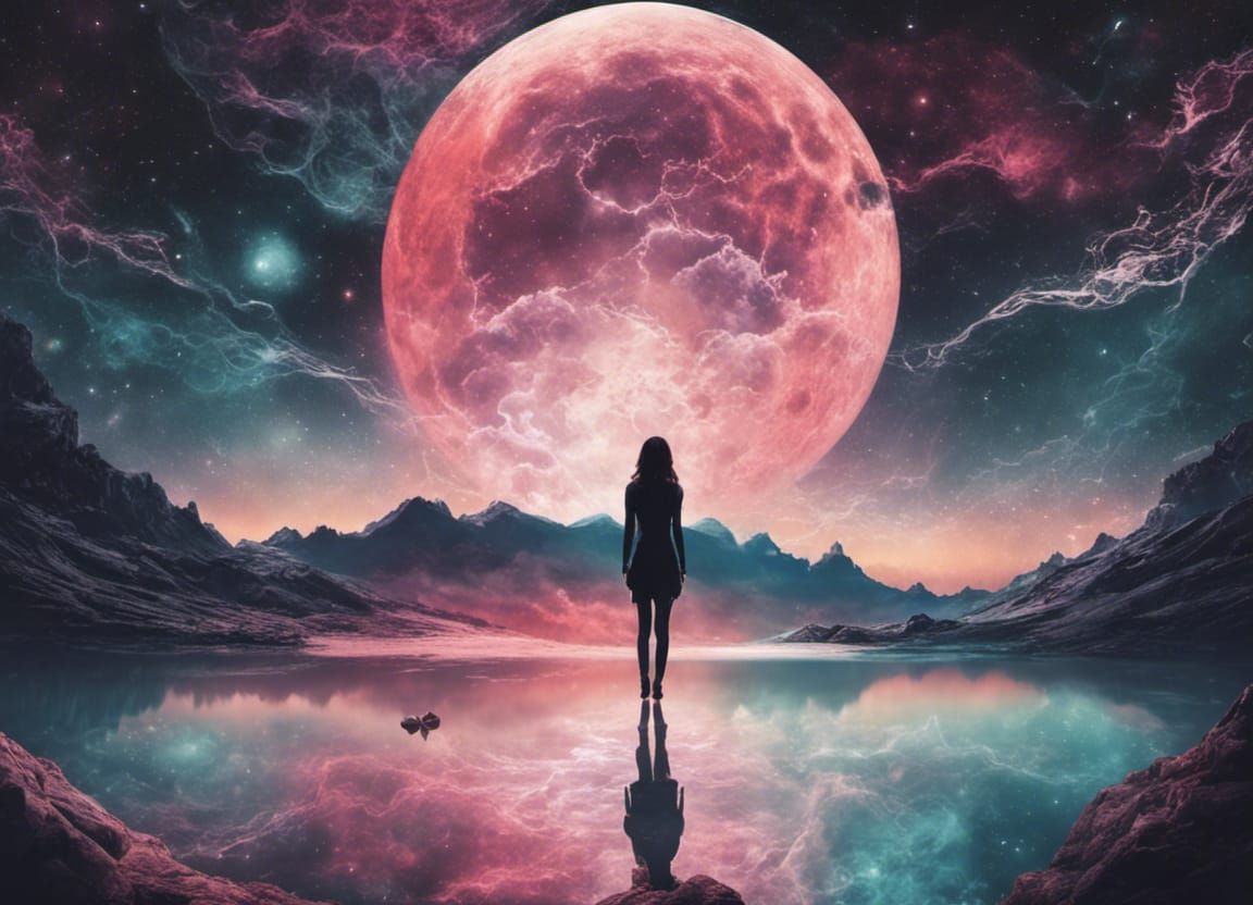 Gothic Stargazing Face in Double Exposure Digital Art