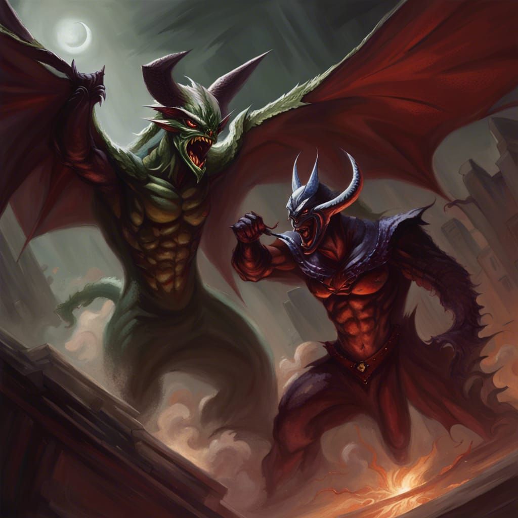 Epic Battle: Tiamat vs. Venger in Fantasy Art Style