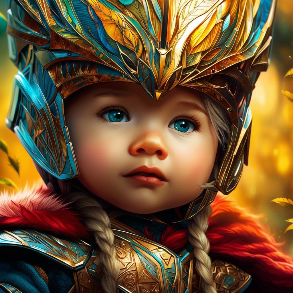 Baby Thor Portrait with Golden Outlines in Watercolor