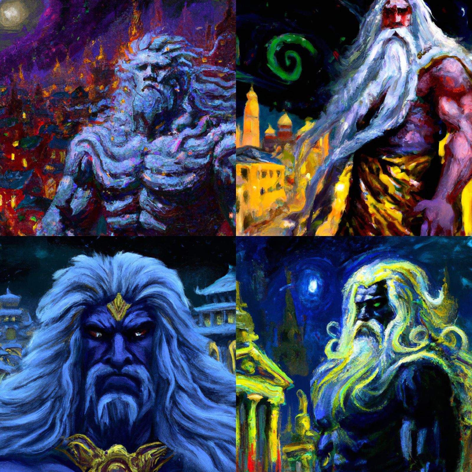 Muscle God Dominates Ancient City: Maximalist Digital Art