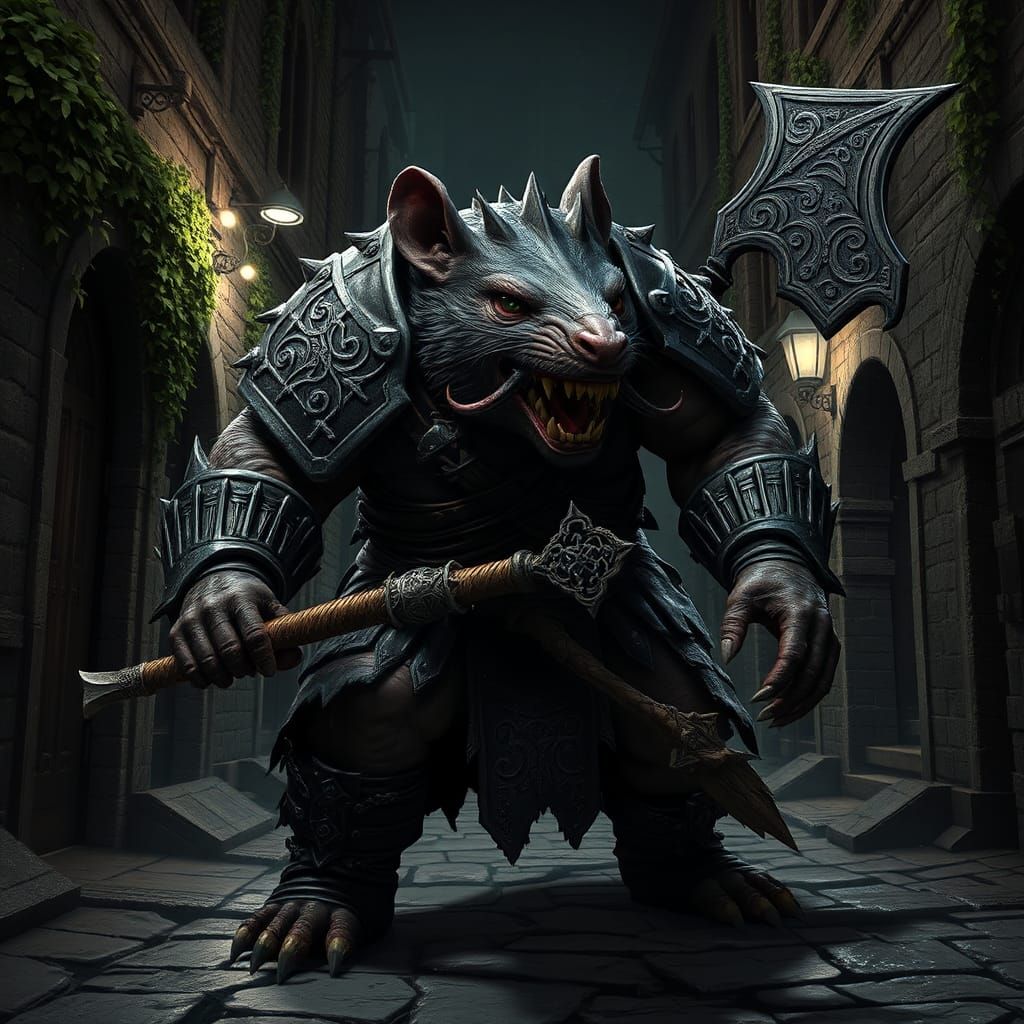 Gargantuan Ratfolk Warrior in Gothic Armor
