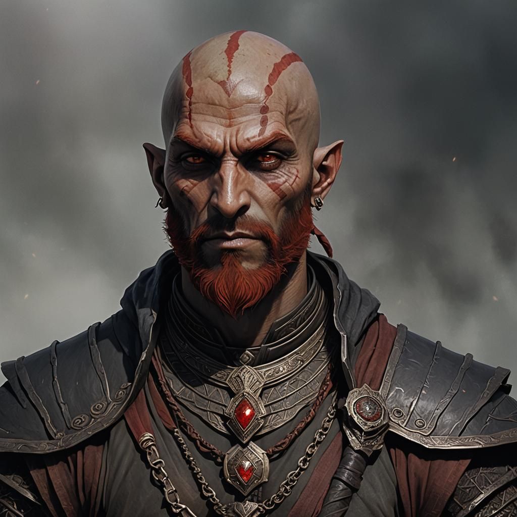 Gaunt Dark Elf Alchemist in Maximalist Digital Painting