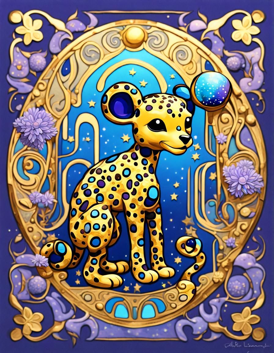 Cute Blue Marsupilami in Art Nouveau Style