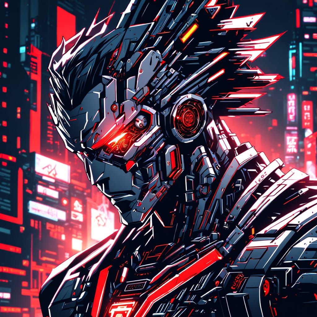 Cyberpunk Android with Glowing Circuits in Anime Style