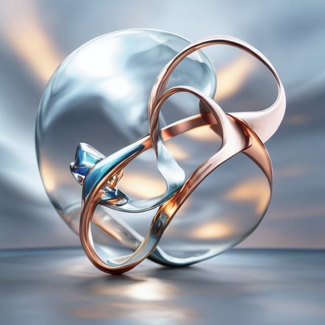 Surreal Metallic Forms Dancing in Rose-Gold and Blue-Silver