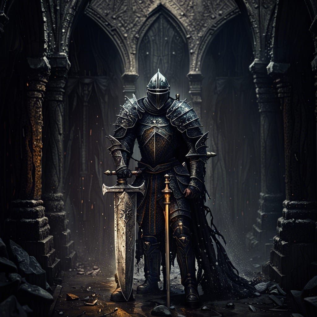 Dark Fantasy Paladin Knight in Gothic Dungeon