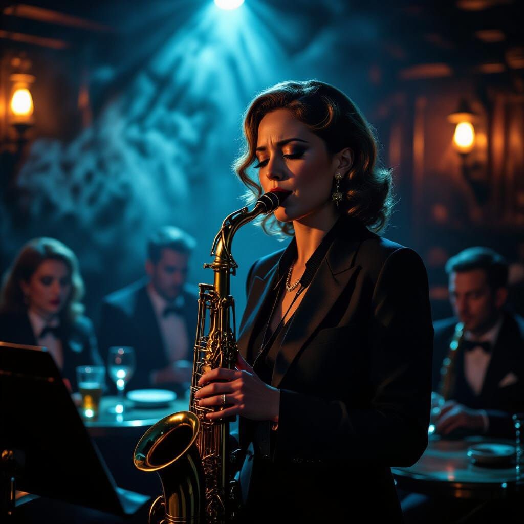 Spectral Jazz Musician Wails in Haunted Speakeasy