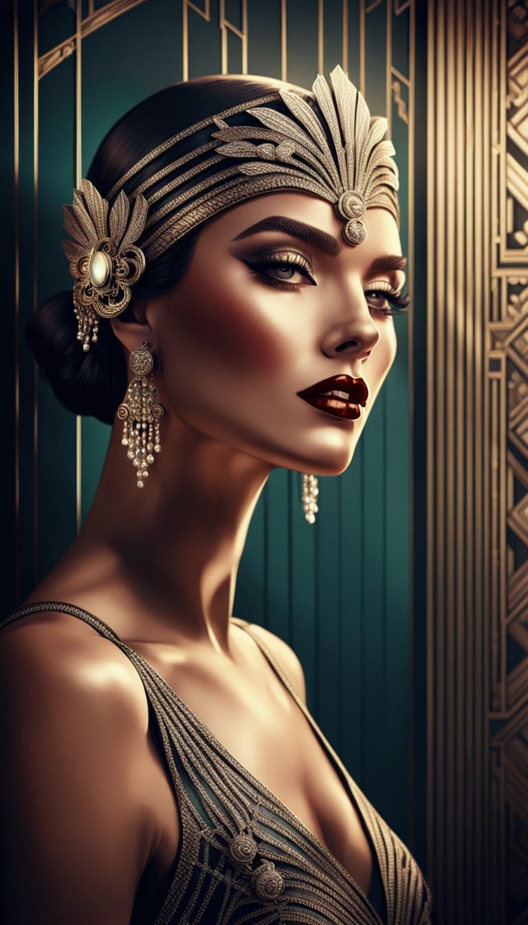 Art Deco Woman Poses for Selfie with Ornate Accessory