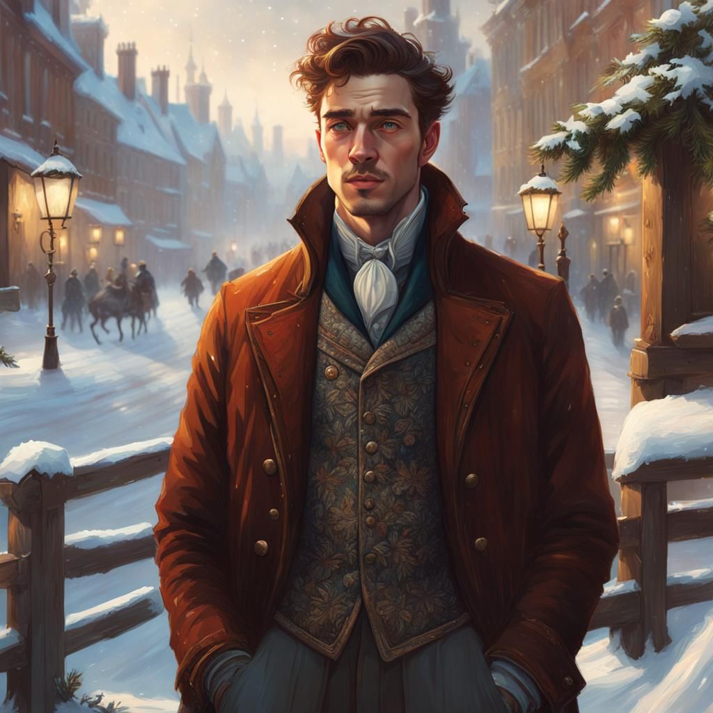Handsome Man in Winter Park, Digital Illustration