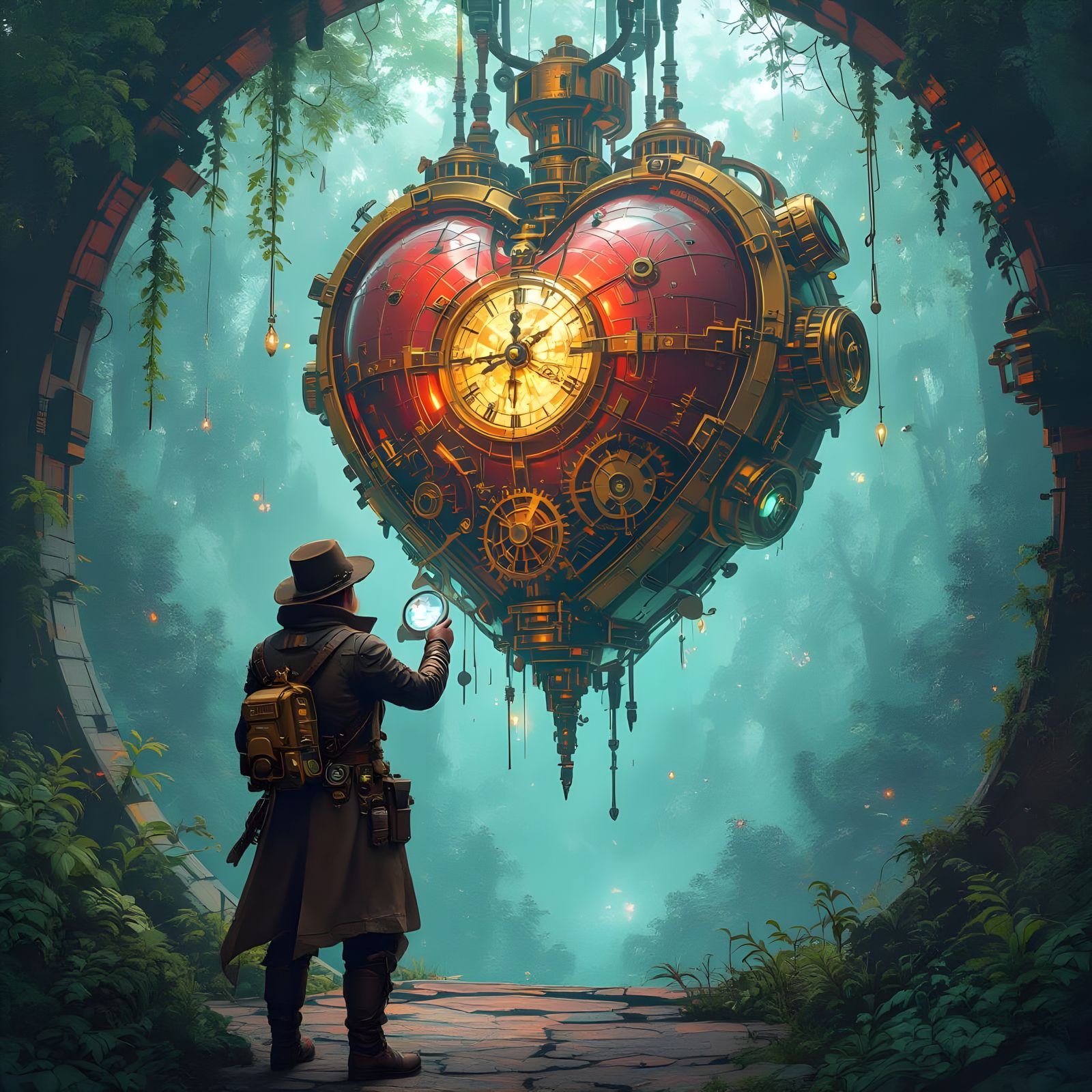 Steampunk Explorer and Clockwork Heart in Bioluminescent For...