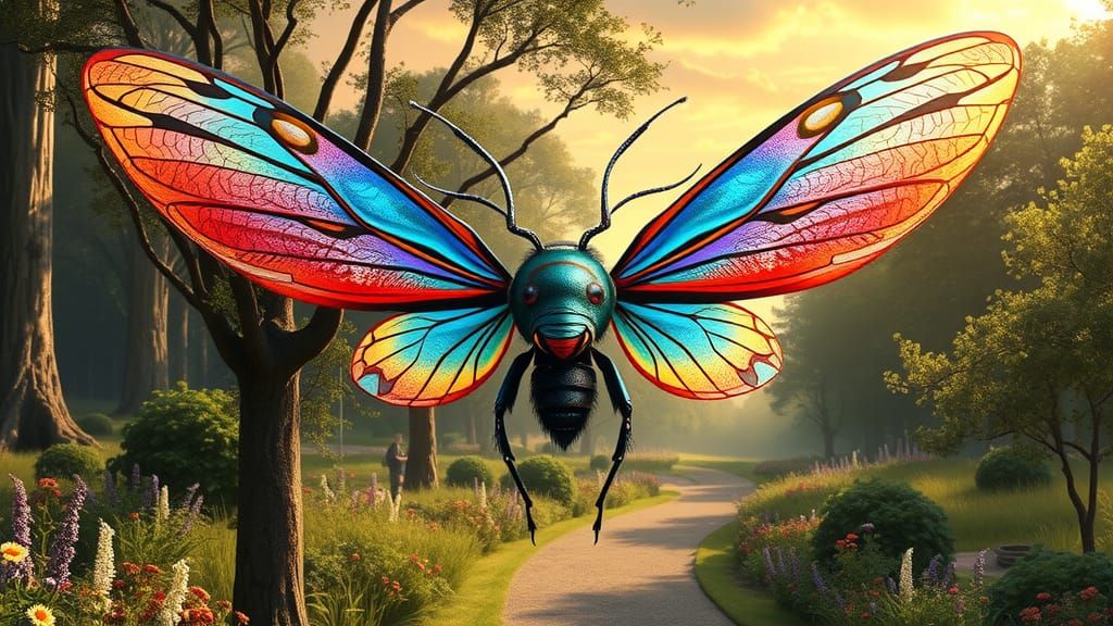 Fairies with Insect Wings in Dreamy Garden