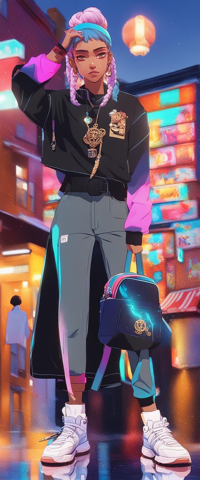 Anime Street Style Portrait of Woman with Arabic Features