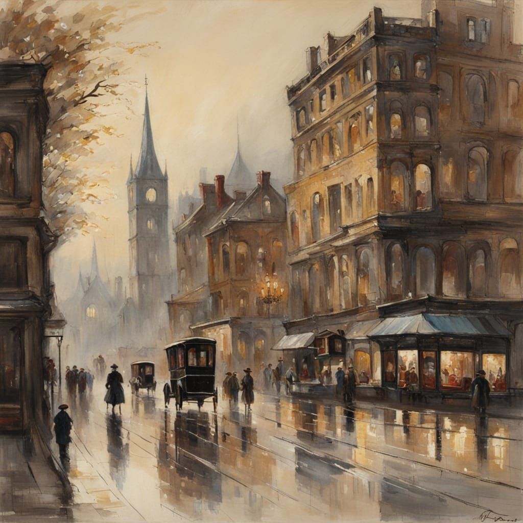 Nostalgic 19th Century Cityscape with Glazed Echoes