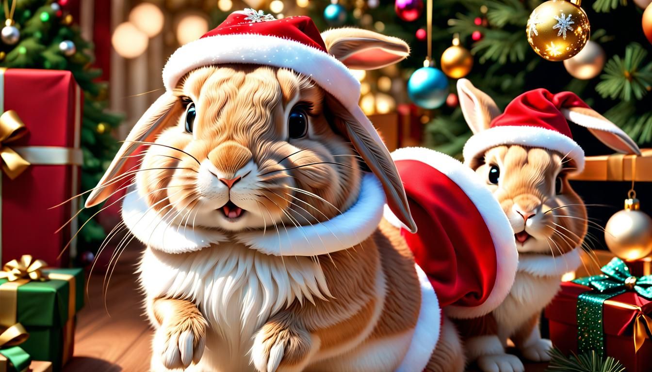 Christmas Bunnies in Art Nouveau Style