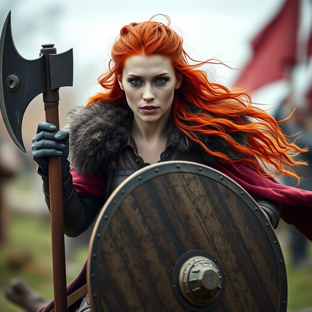 Fiery Irish Warrior Woman in Battle, Professional Photograph...