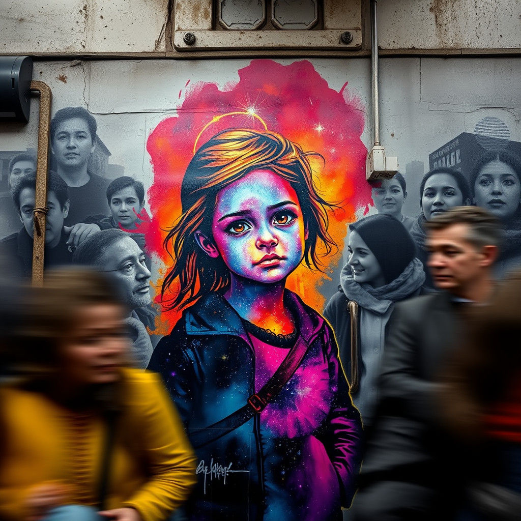 Graffiti Girl: Cosmic Dreamscape on Subway Wall