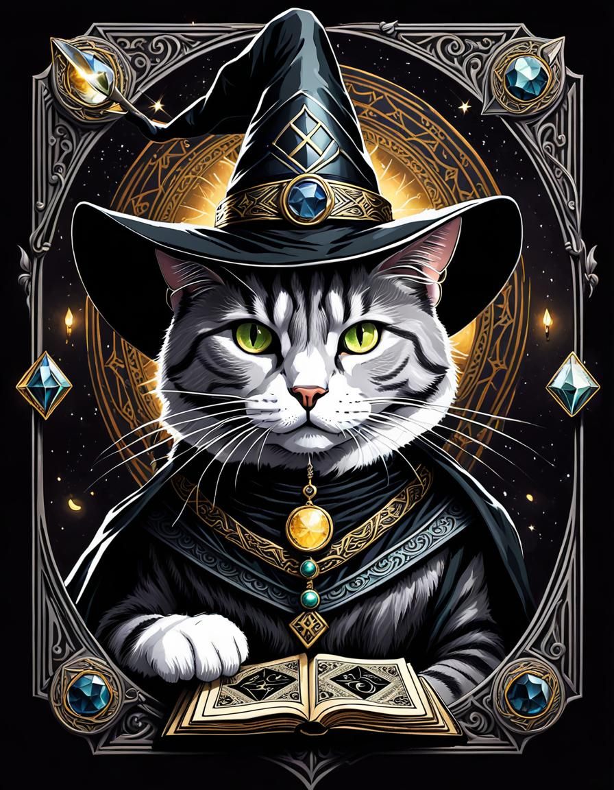 Tabby Cat Witch Portrait in Dark Fantasy Style