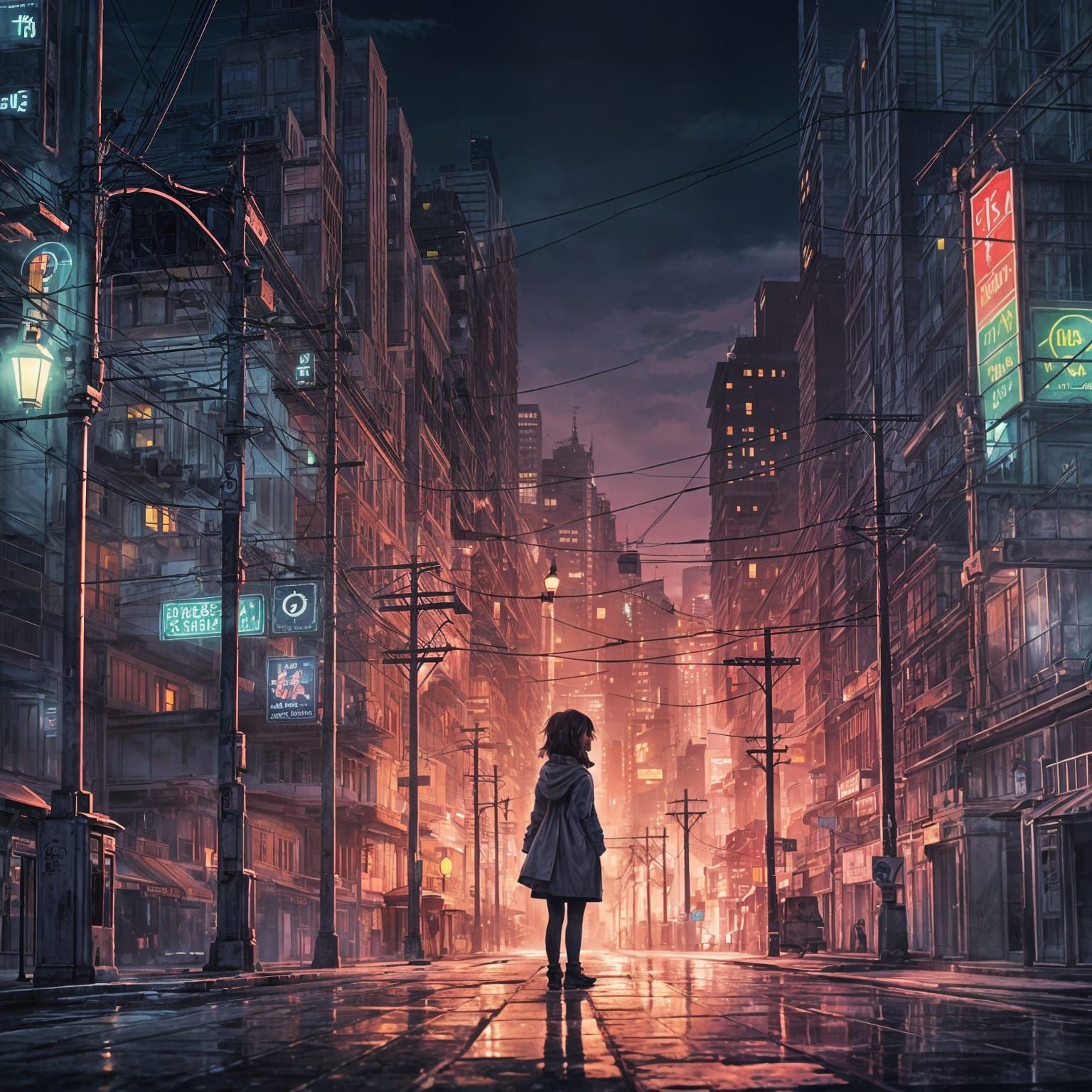 Melancholic Woman at City Edge in Watercolor Tones