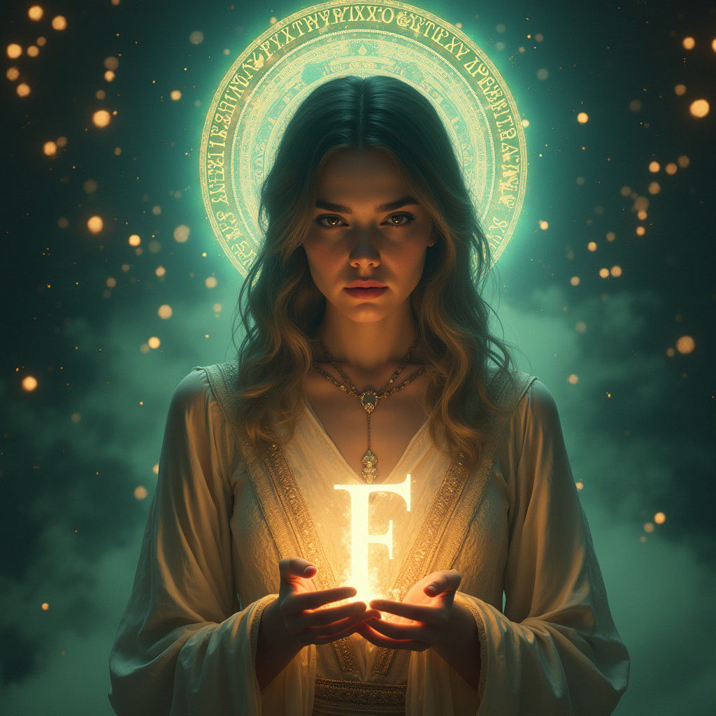 Mystical Woman Summons Power with Glowing Letter
