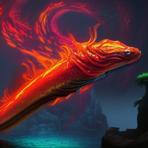 Fiery Eel Fantasy Concept Art in 8K
