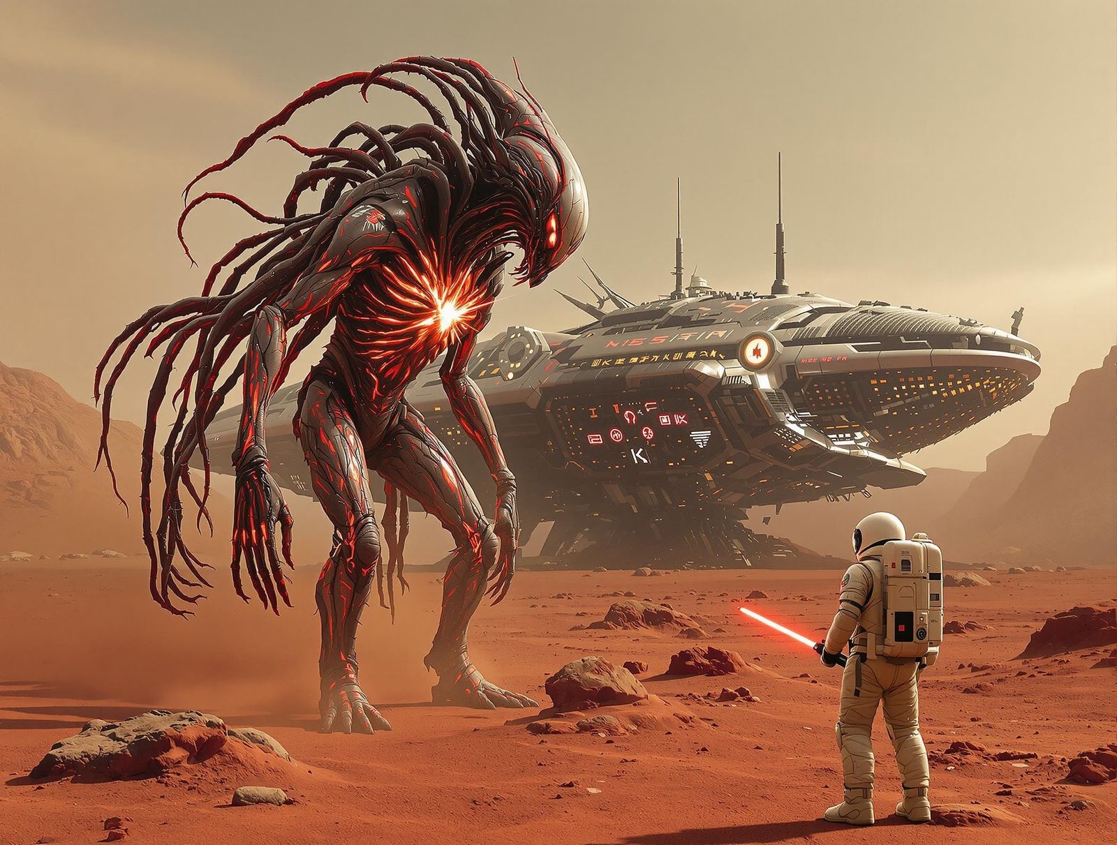 Photorealistic Alien Encounter on Mars in Ultra-Crisp Detail