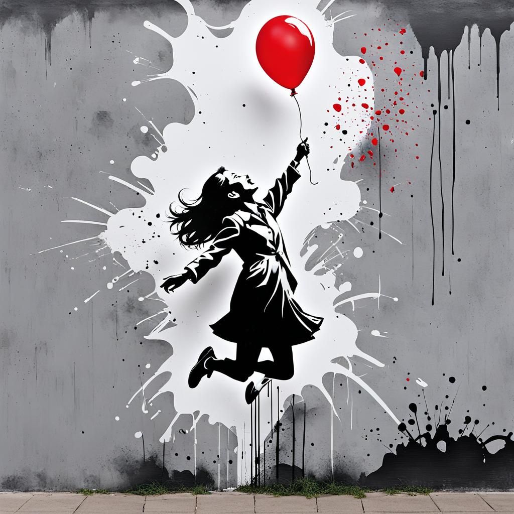 Banksy Style Figure with Red Balloon