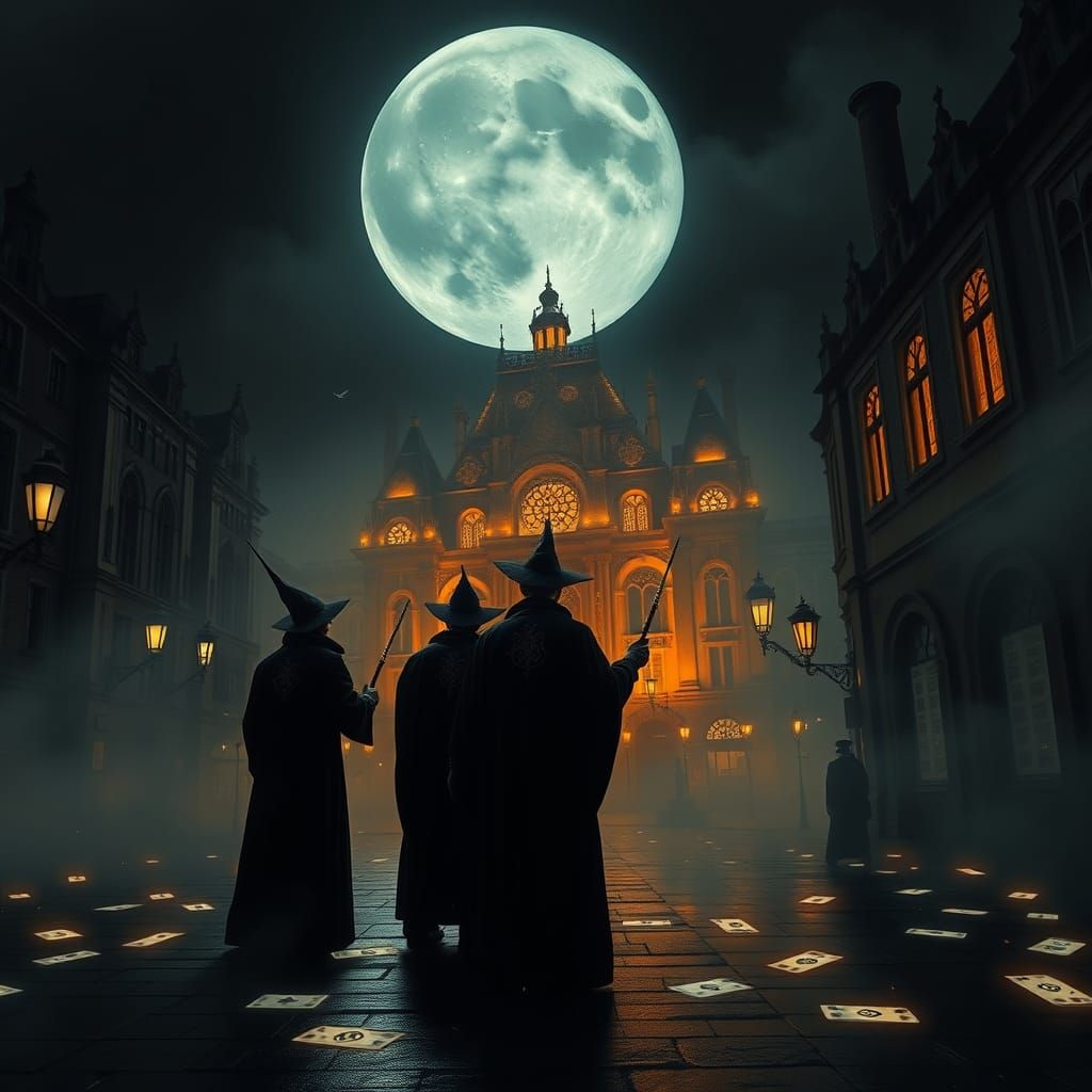 Magicians in a Mystical City at Dusk