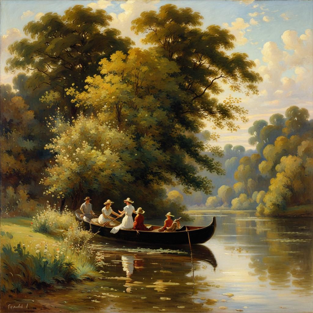 Tranquil River Scene in Classical Romantic Style