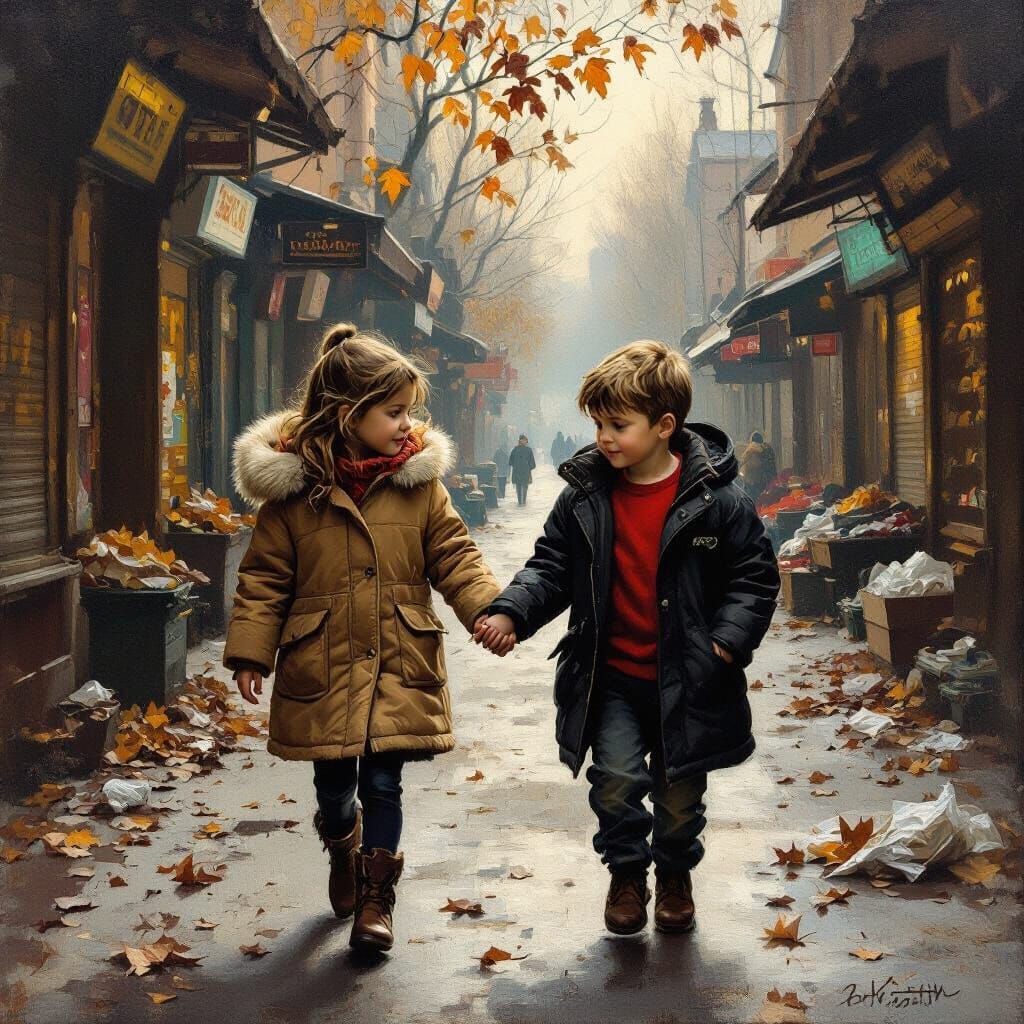 Chiaroscuro: Girl and Brother in Market