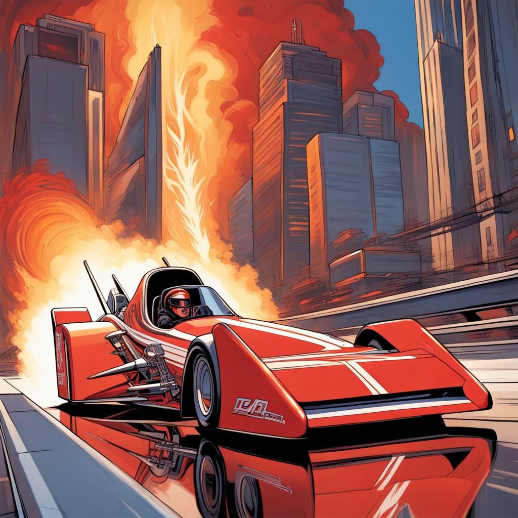 American Dragster in Futuristic City, Syd Mead Style
