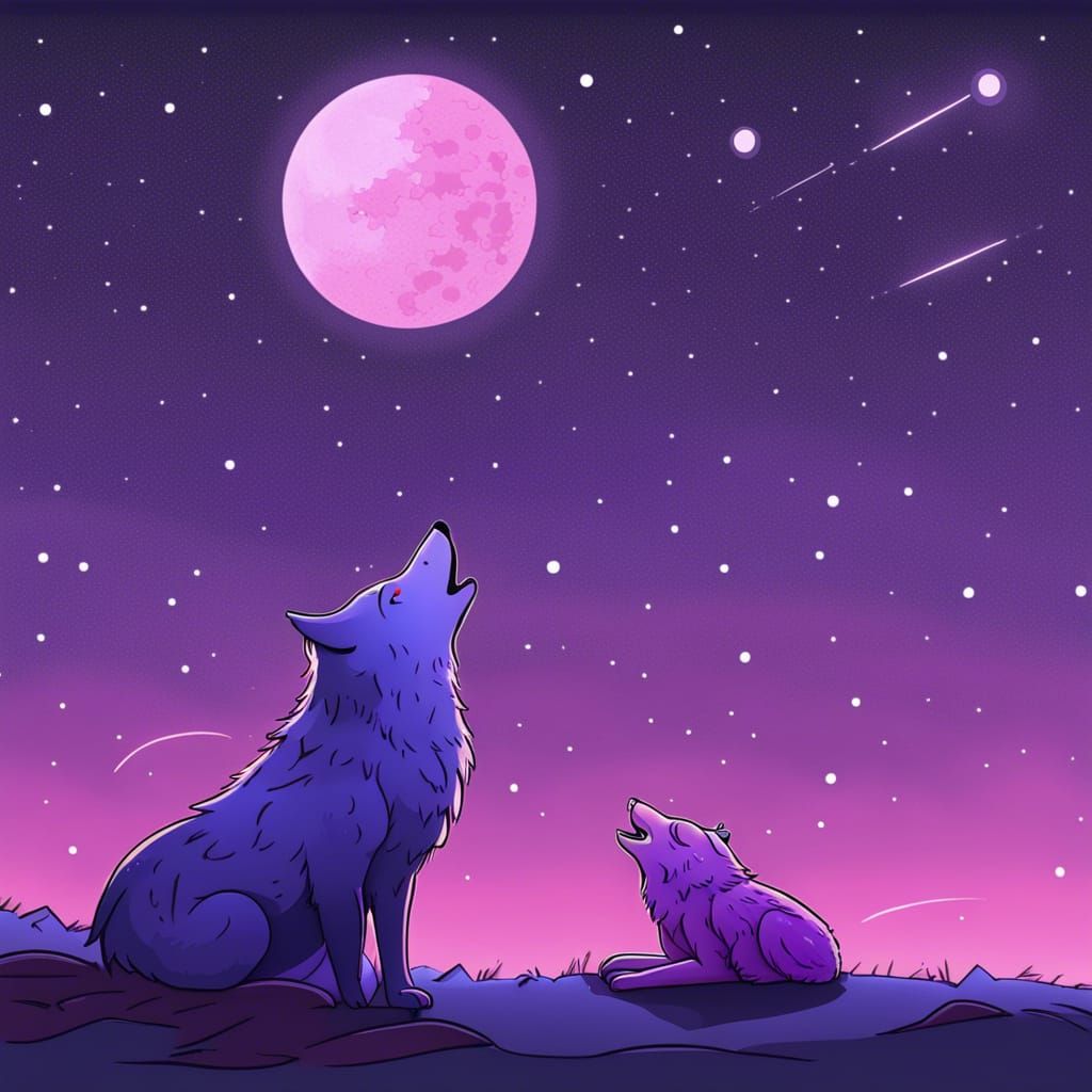 Pink Wolf and Owl Watch Meteor Shower