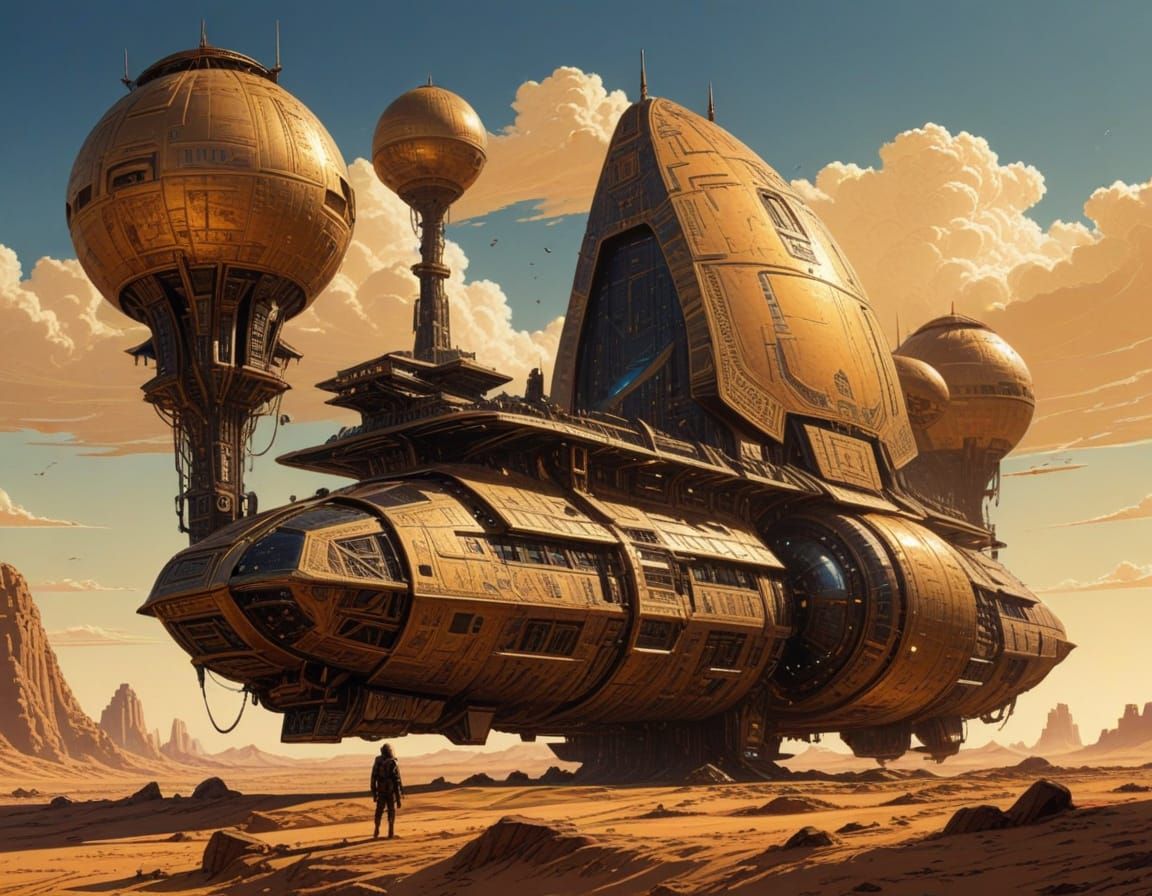 Egyptian Sci-Fi Spaceship in Moebius Style