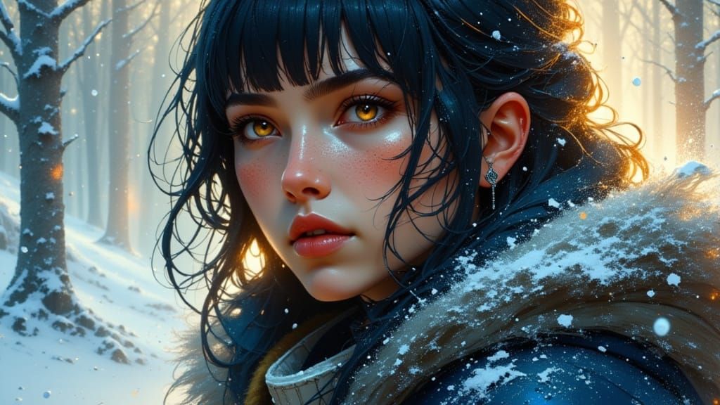 Regal Woman Faces Winter's Chill in Dramatic Concept Art