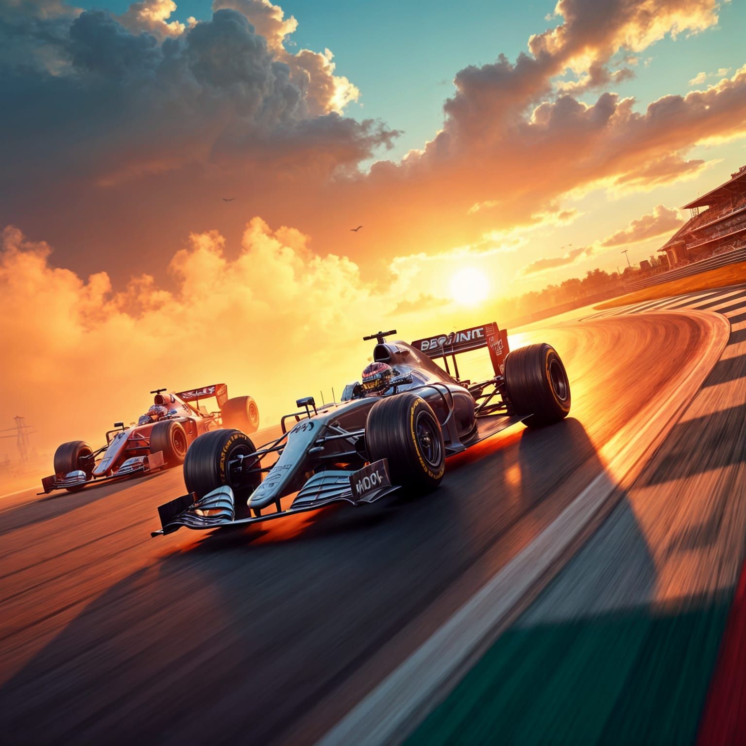 F1 Cars Racing on a Hot Summer Day