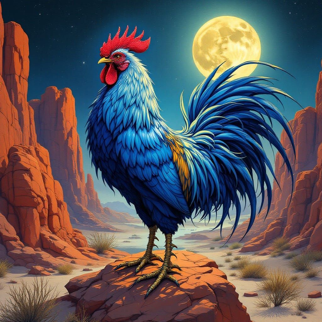 Elegant Rooster Illuminated by Golden Moonlight