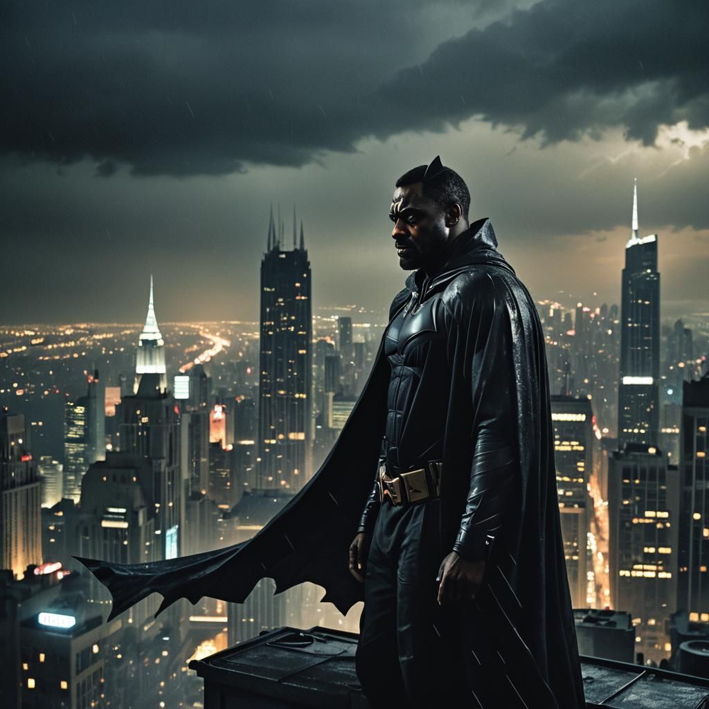 Brooding Batman on Gotham Skyscraper