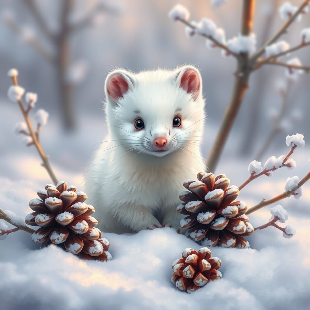 Serene Winter Wonderland with Friendly Ermine