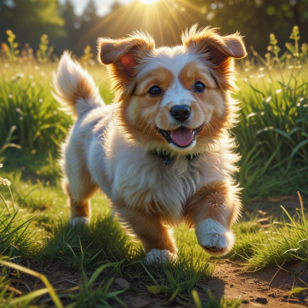 Joyful Puppy Running: Impressionistic Digital Painting