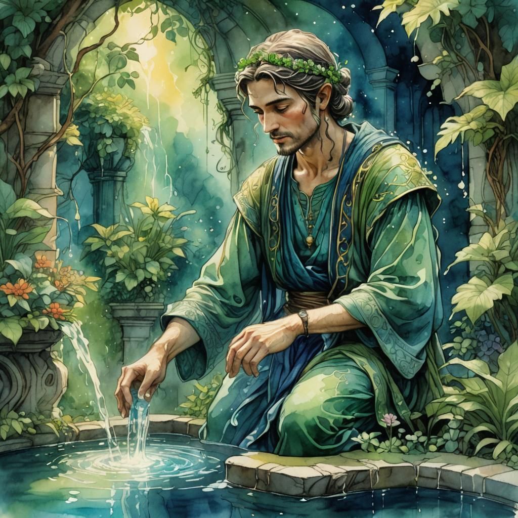 Glowing Fountain of Youth in Botanical Setting