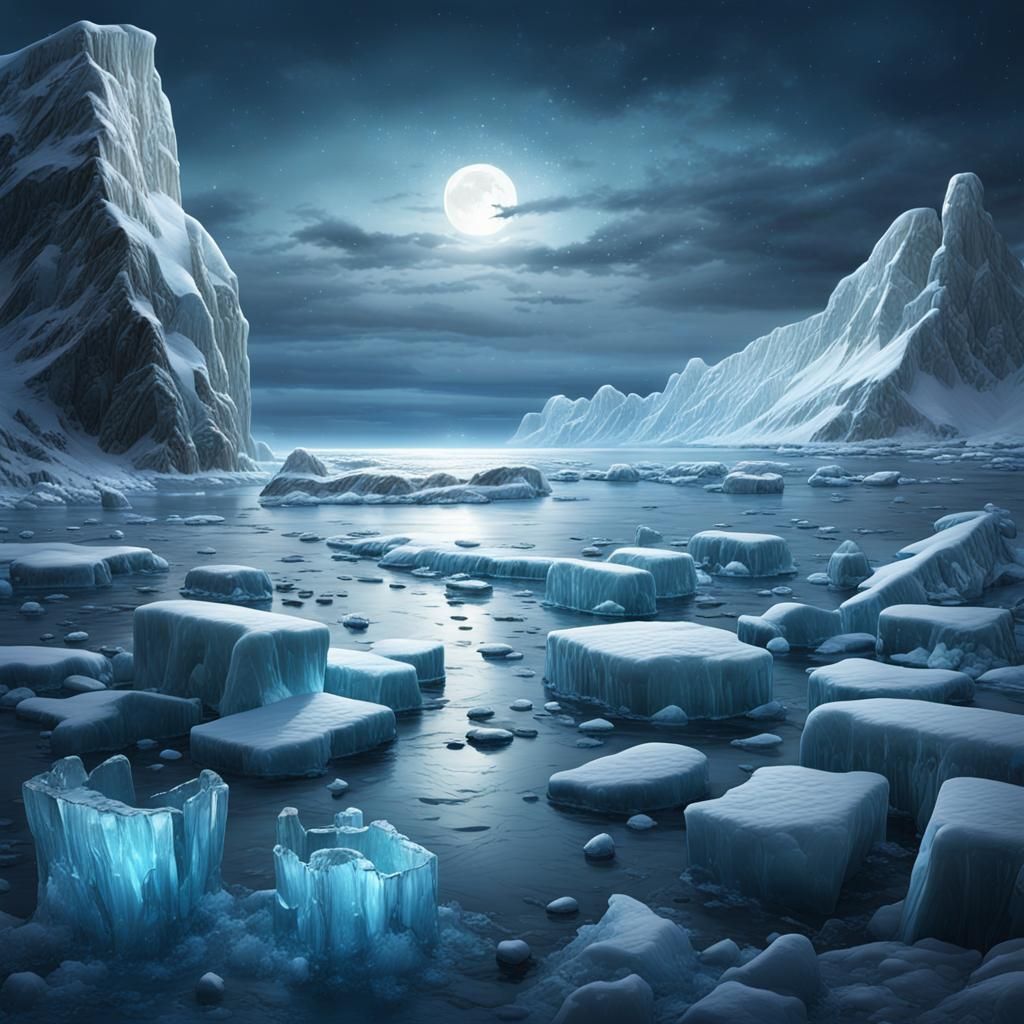 Moonlit Ice Reflects Winter Silence in Deep Color