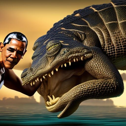Obama Wrestles Alligator in Fantasy Concept Art