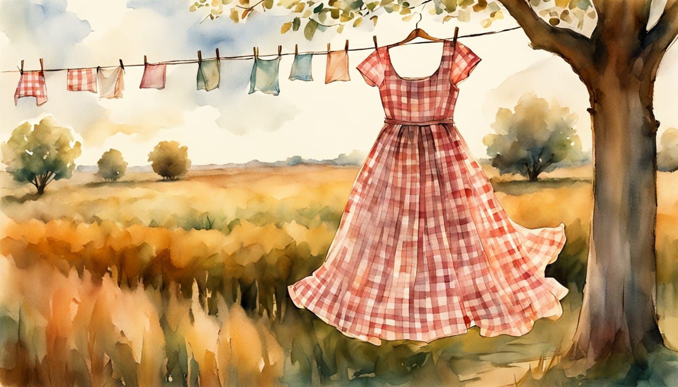 Idyllic Gingham Dress on a Serene Clothesline