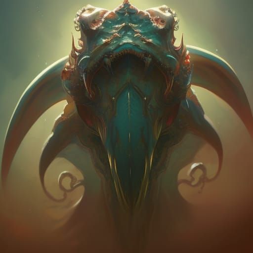 Detailed Dragon Squid Portrait in Art Nouveau Style