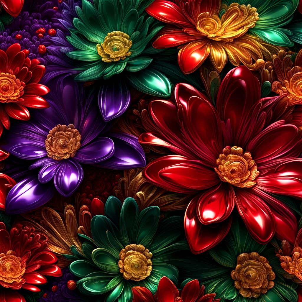 Hyperrealistic Flowers in Expressionist Oil Painting Style