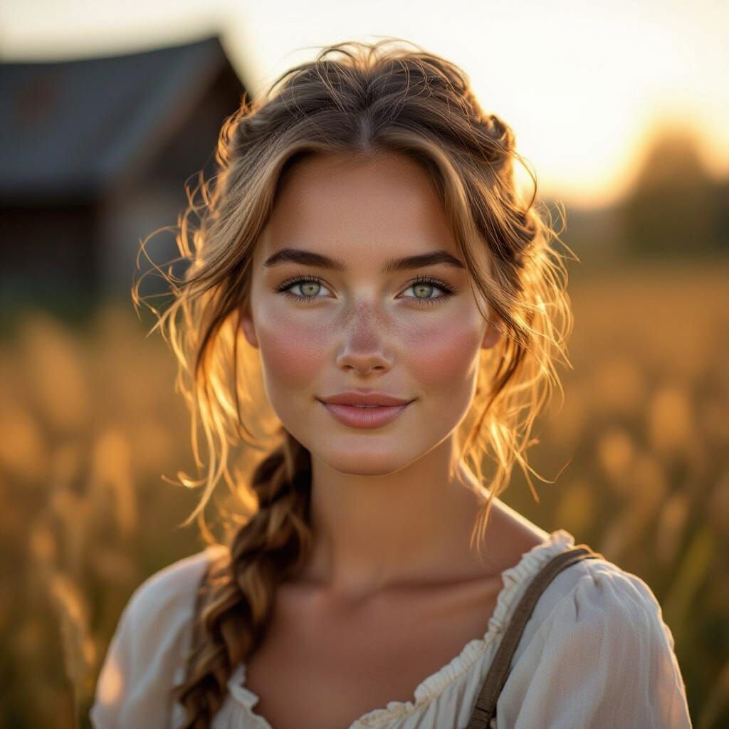 Photorealistic Scandinavian Peasant Woman at Golden Hour