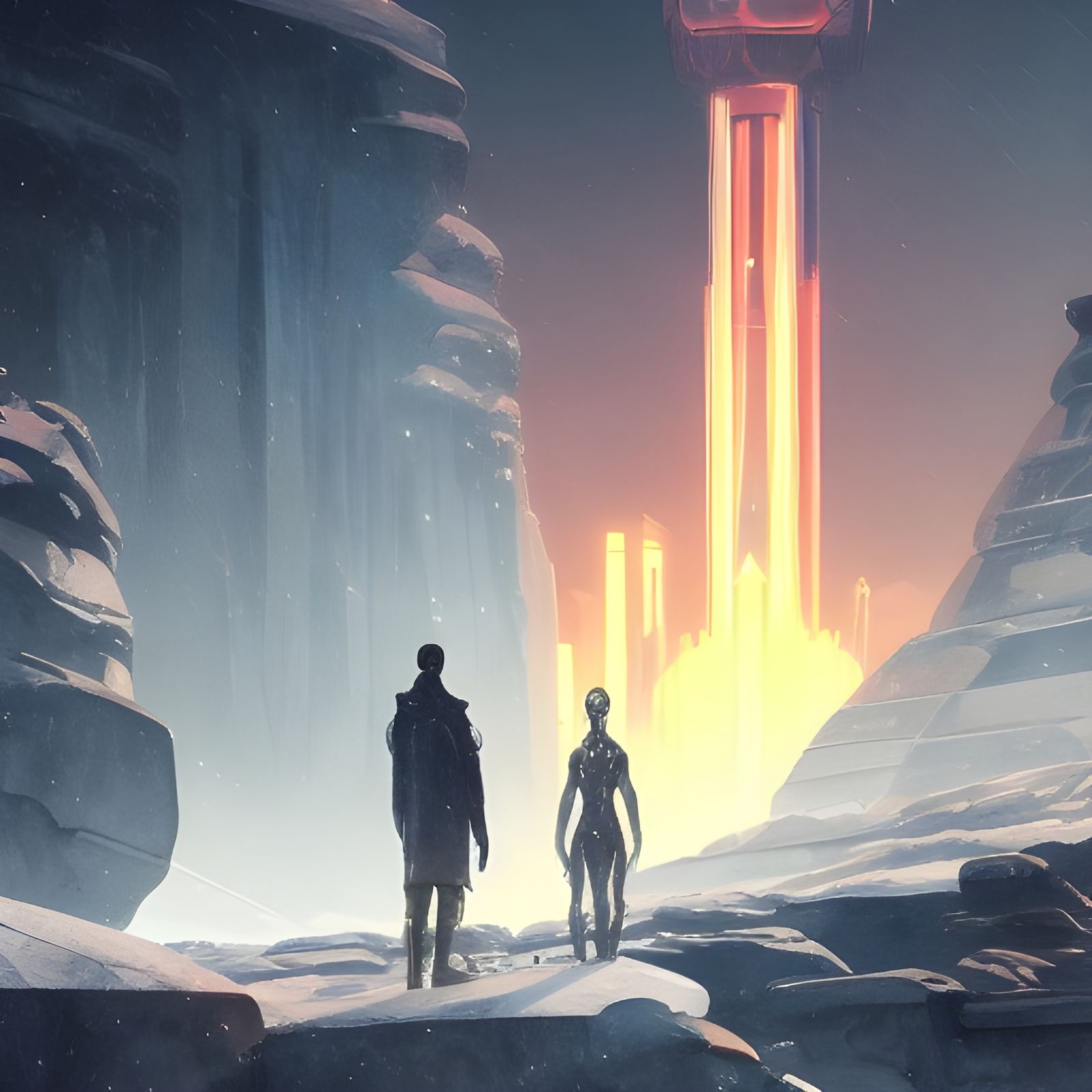 Sci-Fi Shrine on Ice Planet: Digital Watercolor