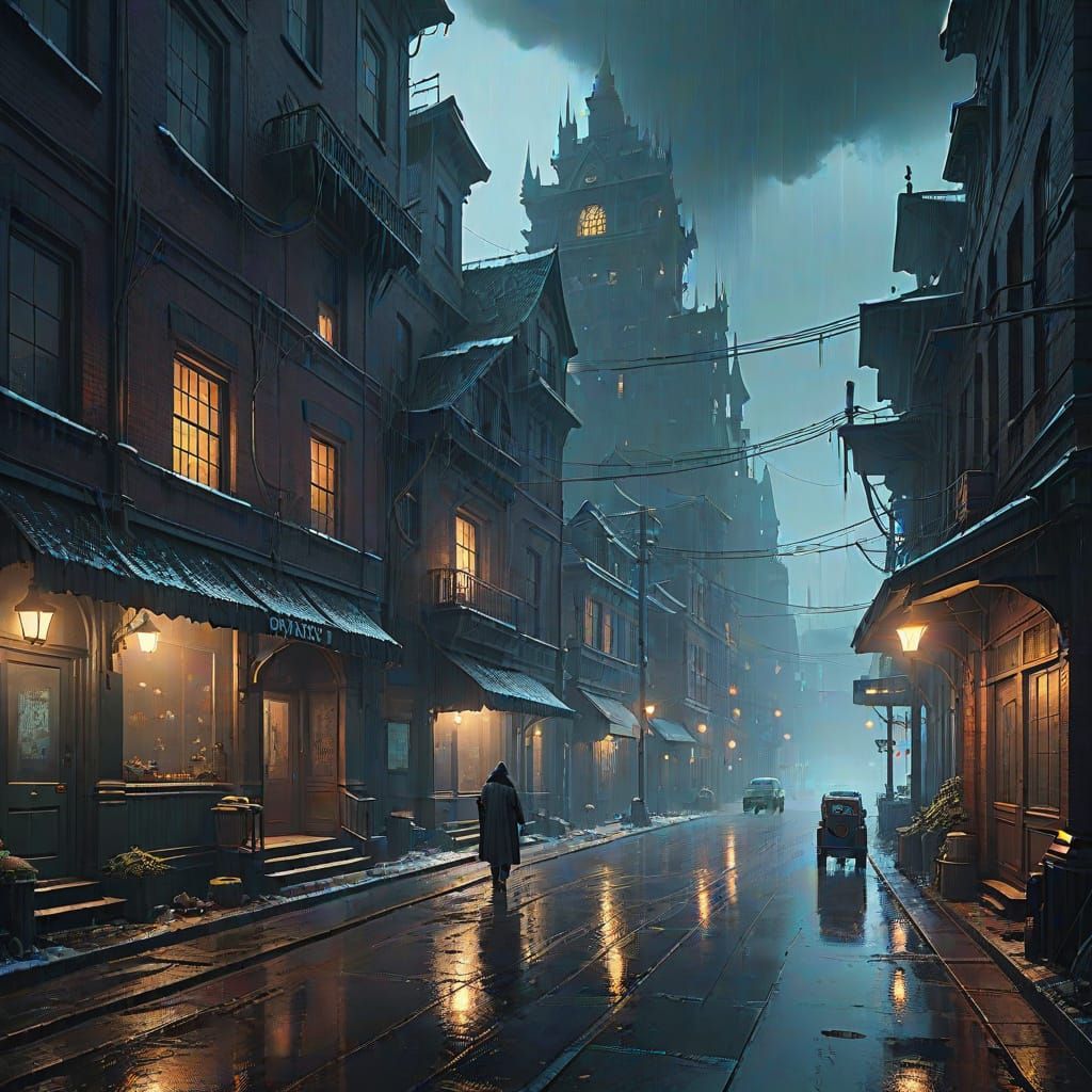 Mystical Winter Cityscape in a Haunting, Matte-Painted Style