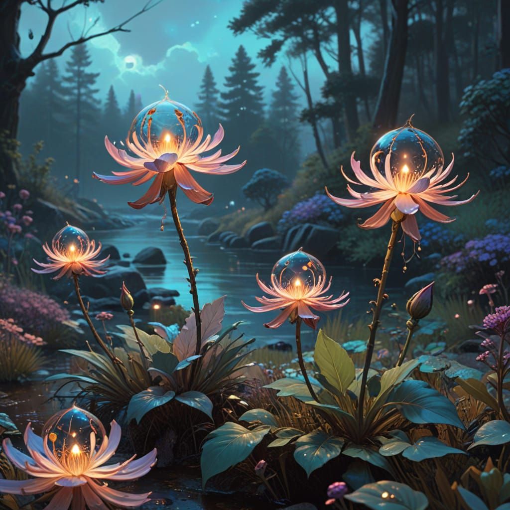 Surreal Blooms in Dark Teal and Violet Hues