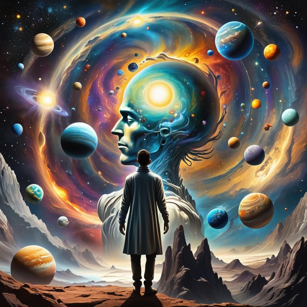 Man Contemplating Eternity in Cosmic Fantasy Art